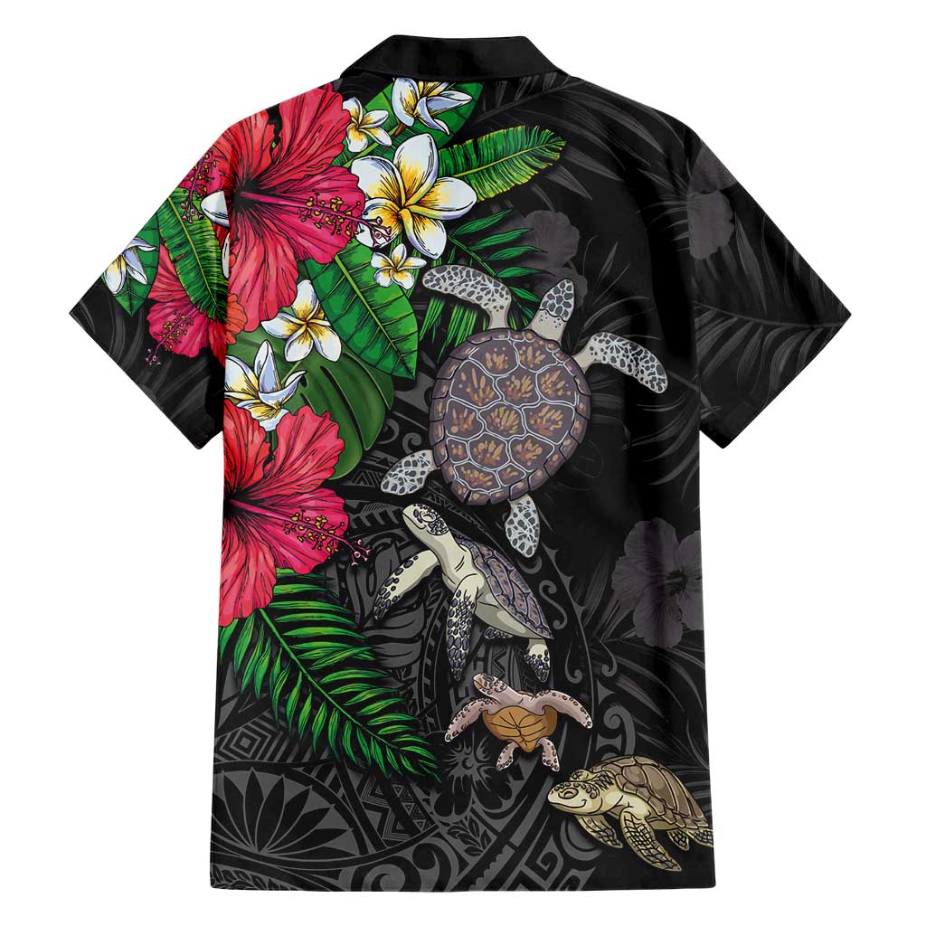 Hawaiian Tropical Plants and Turtles Family Matching Long Sleeve Bodycon Dress and Hawaiian Shirt Polynesian Art Motifs