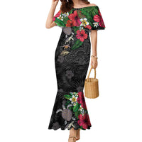 Hawaiian Tropical Plants and Turtles Family Matching Mermaid Dress and Hawaiian Shirt Polynesian Art Motifs