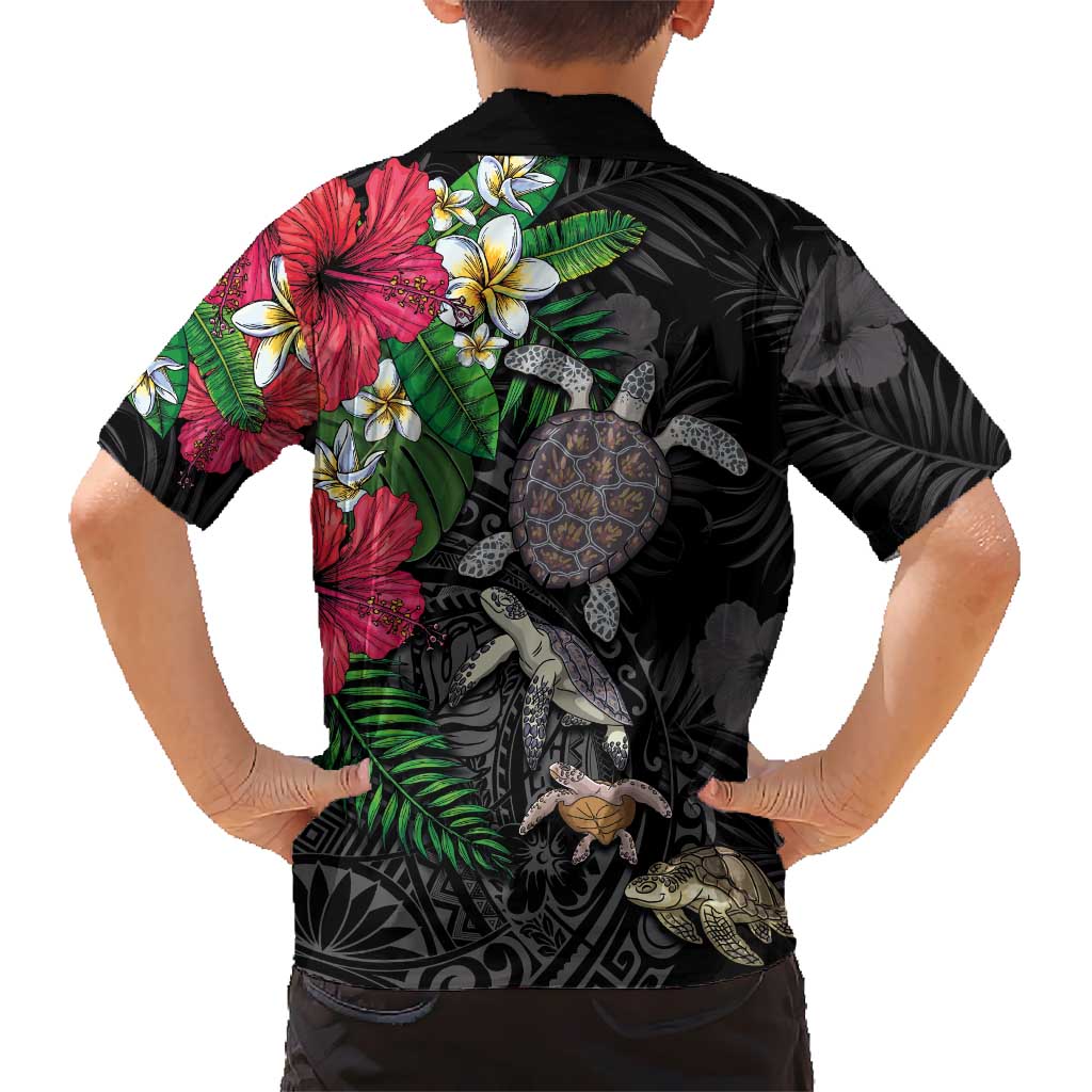 Hawaiian Tropical Plants and Turtles Family Matching Off Shoulder Maxi Dress and Hawaiian Shirt Polynesian Art Motifs