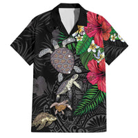 Hawaiian Tropical Plants and Turtles Family Matching Off Shoulder Maxi Dress and Hawaiian Shirt Polynesian Art Motifs