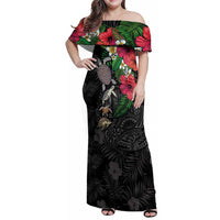 Hawaiian Tropical Plants and Turtles Family Matching Off Shoulder Maxi Dress and Hawaiian Shirt Polynesian Art Motifs