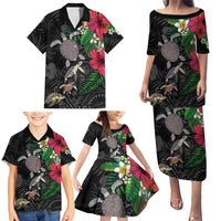 Hawaiian Tropical Plants and Turtles Family Matching Puletasi and Hawaiian Shirt Polynesian Art Motifs