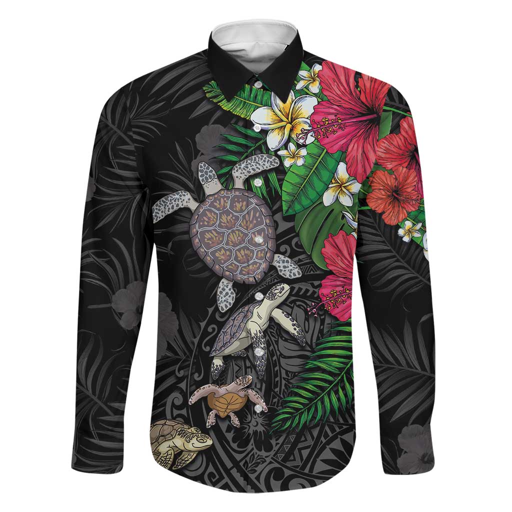 Hawaiian Tropical Plants and Turtles Family Matching Puletasi and Hawaiian Shirt Polynesian Art Motifs