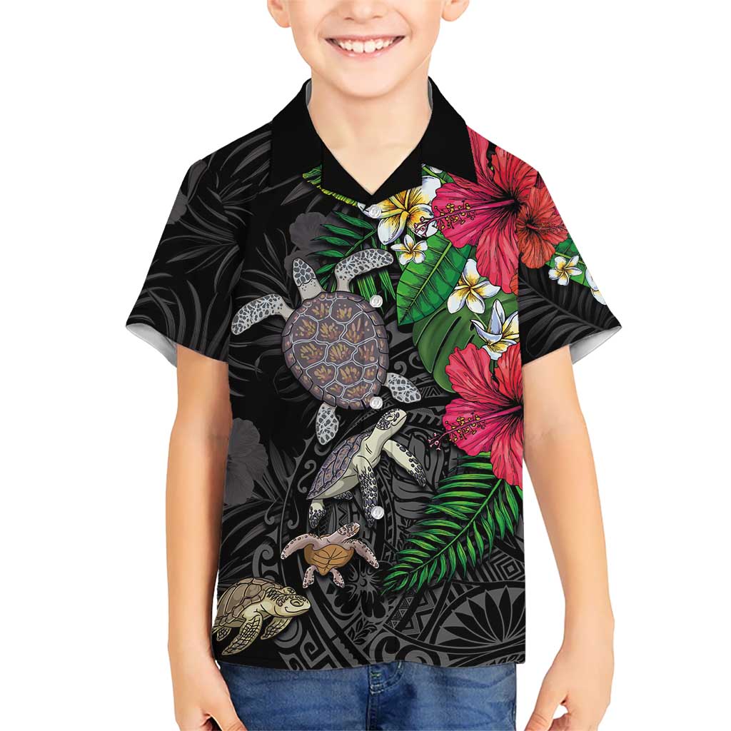 Hawaiian Tropical Plants and Turtles Family Matching Short Sleeve Bodycon Dress and Hawaiian Shirt Polynesian Art Motifs