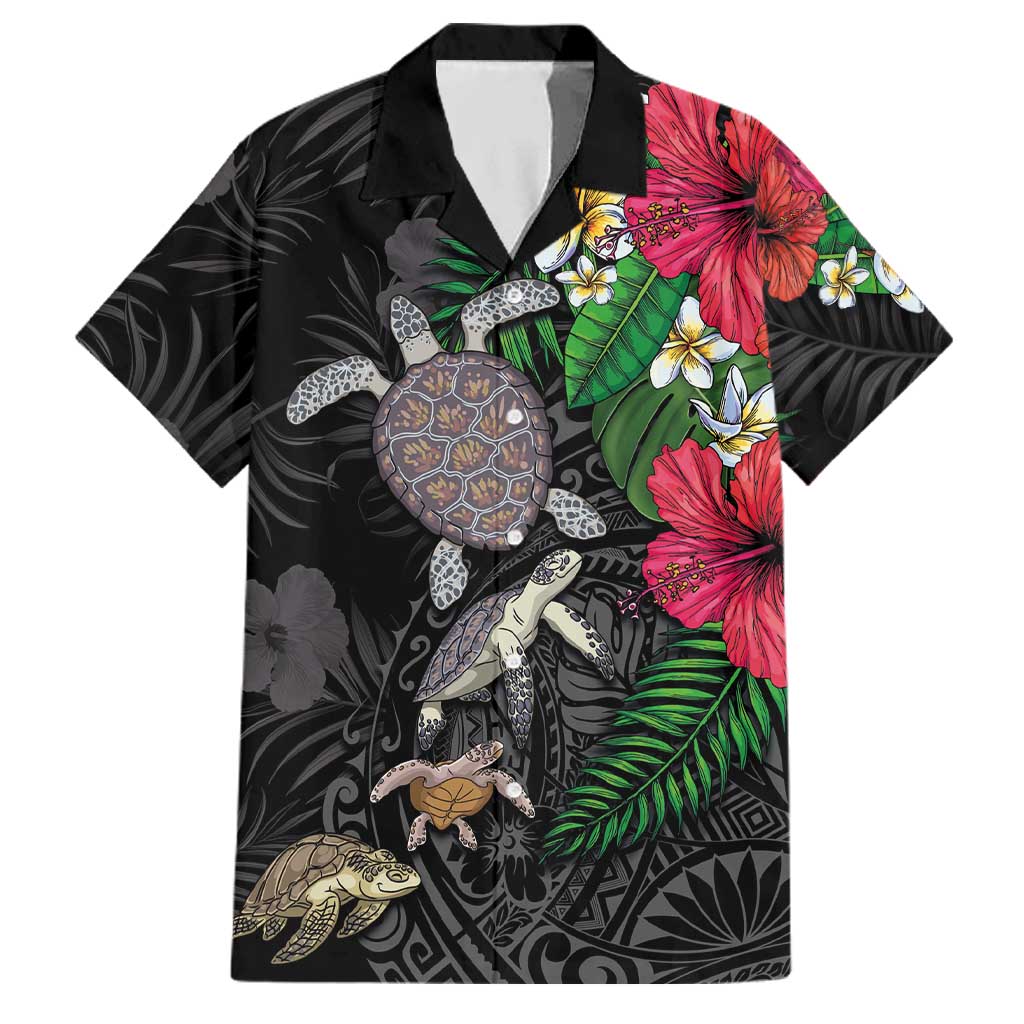 Hawaiian Tropical Plants and Turtles Family Matching Summer Maxi Dress and Hawaiian Shirt Polynesian Art Motifs
