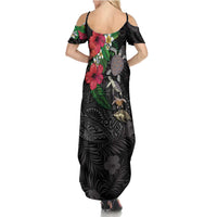 Hawaiian Tropical Plants and Turtles Family Matching Summer Maxi Dress and Hawaiian Shirt Polynesian Art Motifs