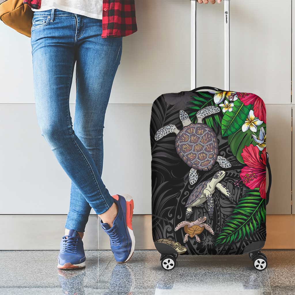 Hawaiian Tropical Plants and Turtles Luggage Cover Polynesian Art Motifs