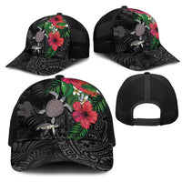 Hawaiian Tropical Plants and Turtles Mesh Trucker Cap Polynesian Art Motifs