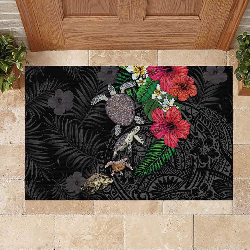 Hawaiian Tropical Plants and Turtles Rubber Doormat Polynesian Art Motifs