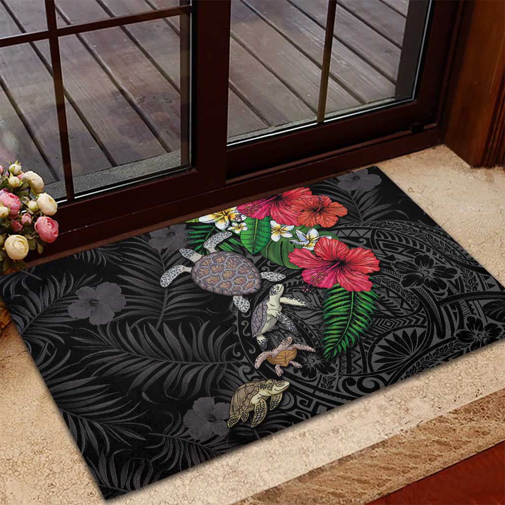Hawaiian Tropical Plants and Turtles Rubber Doormat Polynesian Art Motifs