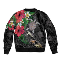 Hawaiian Tropical Plants and Turtles Sleeve Zip Bomber Jacket Polynesian Art Motifs LT03 - Polynesian Pride