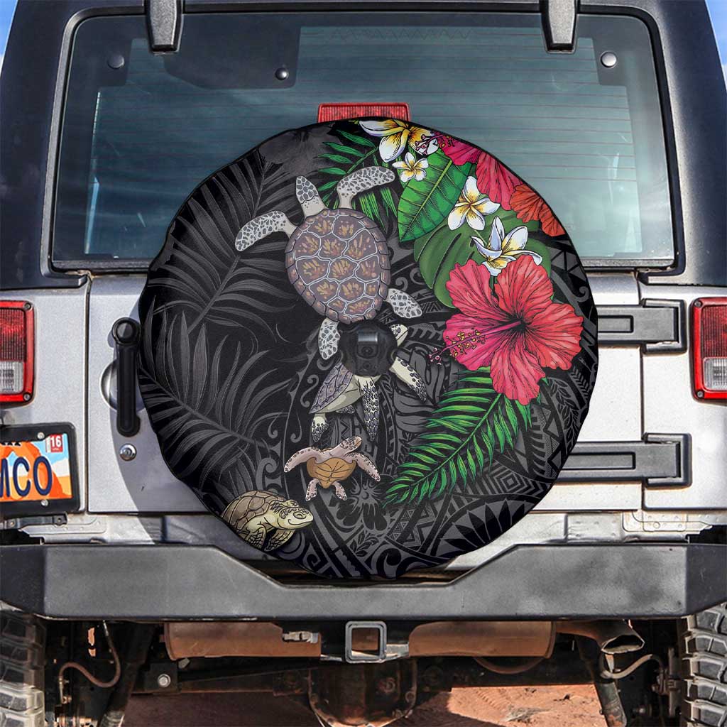 Hawaiian Tropical Plants and Turtles Spare Tire Cover Polynesian Art Motifs