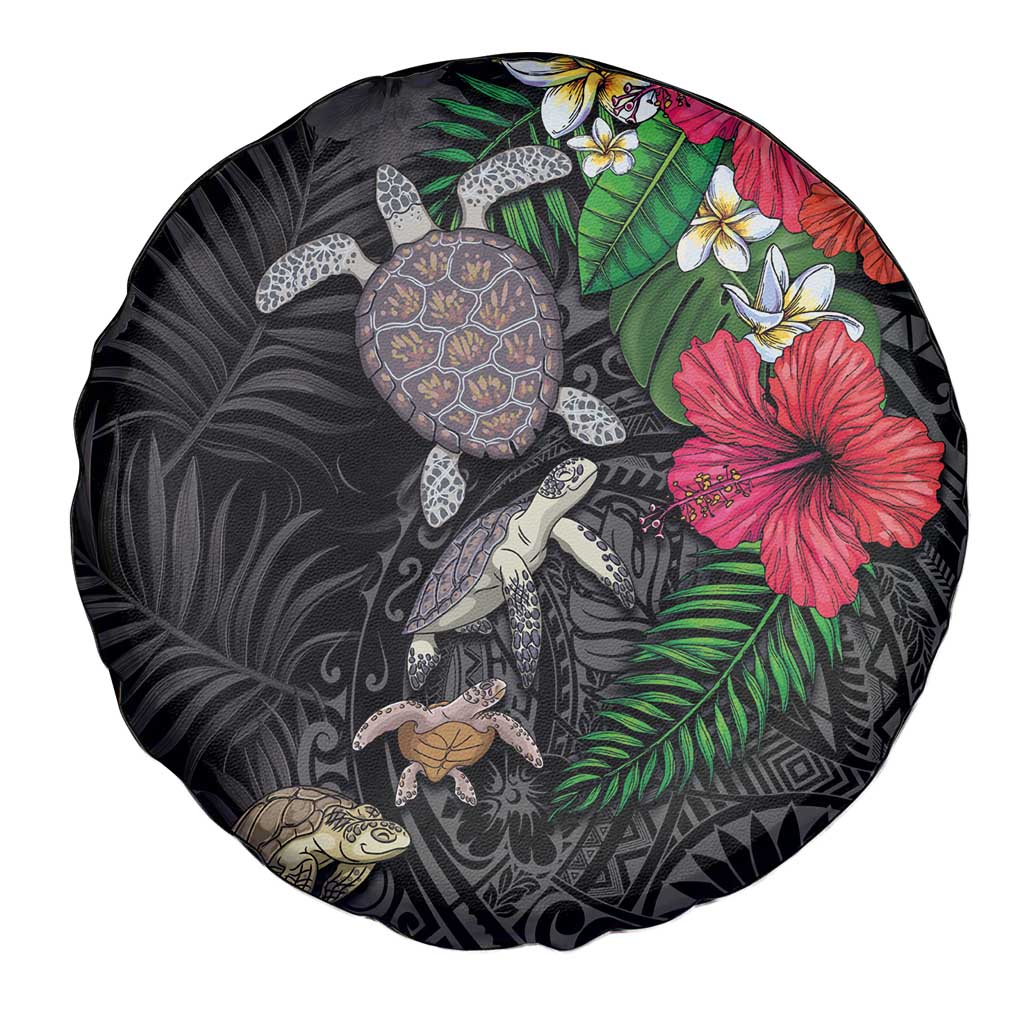 Hawaiian Tropical Plants and Turtles Spare Tire Cover Polynesian Art Motifs