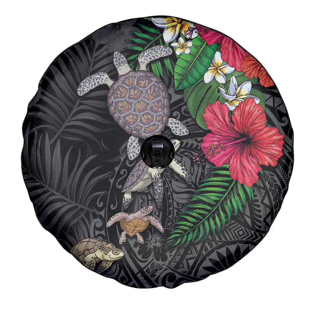 Hawaiian Tropical Plants and Turtles Spare Tire Cover Polynesian Art Motifs