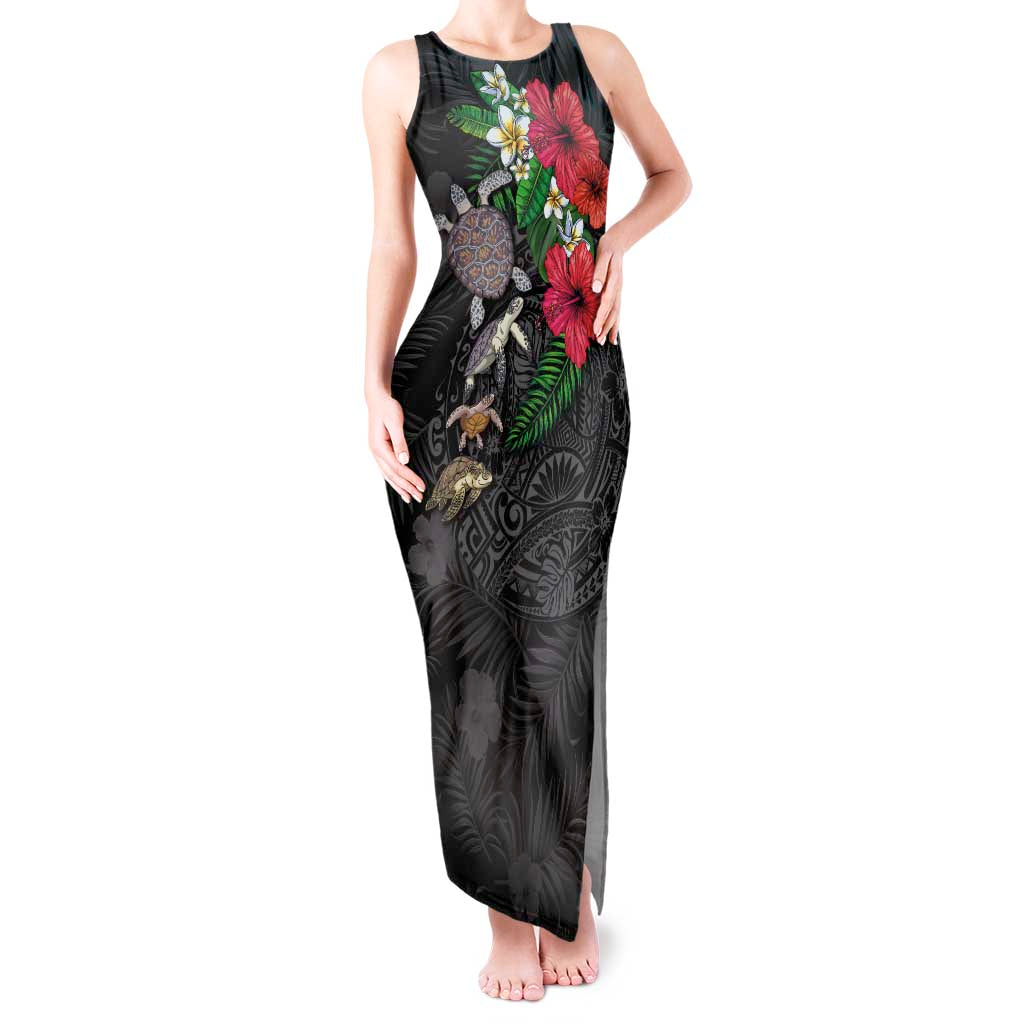 Hawaiian Tropical Plants and Turtles Tank Maxi Dress Polynesian Art Motifs