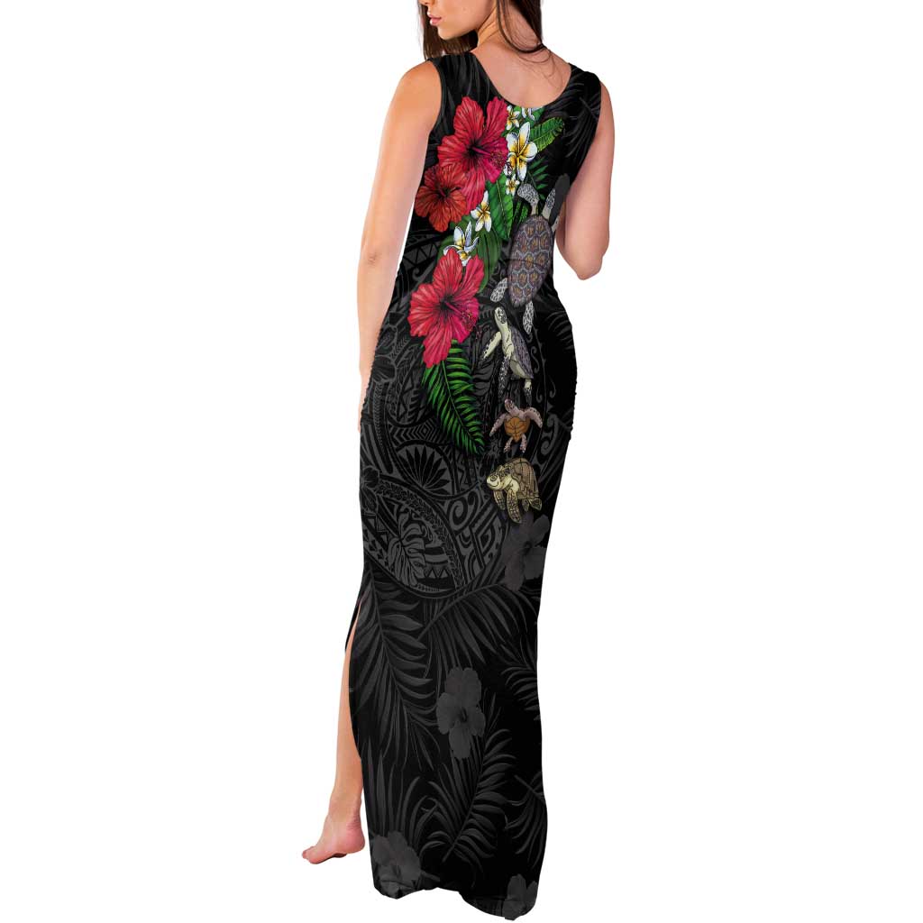 Hawaiian Tropical Plants and Turtles Tank Maxi Dress Polynesian Art Motifs