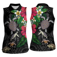 Hawaiian Tropical Plants and Turtles Women Sleeveless Polo Shirt Polynesian Art Motifs LT03 - Polynesian Pride
