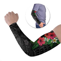 Hawaiian Tropical Plants Arm Sleeves Kakau Tattoo and Polynesian Pattern Half Black Color