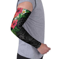 Hawaiian Tropical Plants Arm Sleeves Kakau Tattoo and Polynesian Pattern Half Black Color