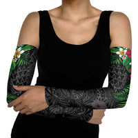 Hawaiian Tropical Plants Arm Sleeves Kakau Tattoo and Polynesian Pattern Half Black Color