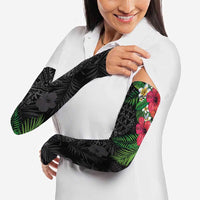 Hawaiian Tropical Plants Arm Sleeves Kakau Tattoo and Polynesian Pattern Half Black Color