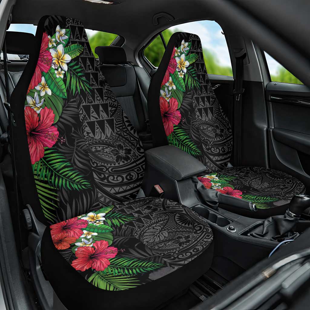 Hawaiian Tropical Plants Car Seat Cover Kakau Tattoo and Polynesian Pattern Half Black Color