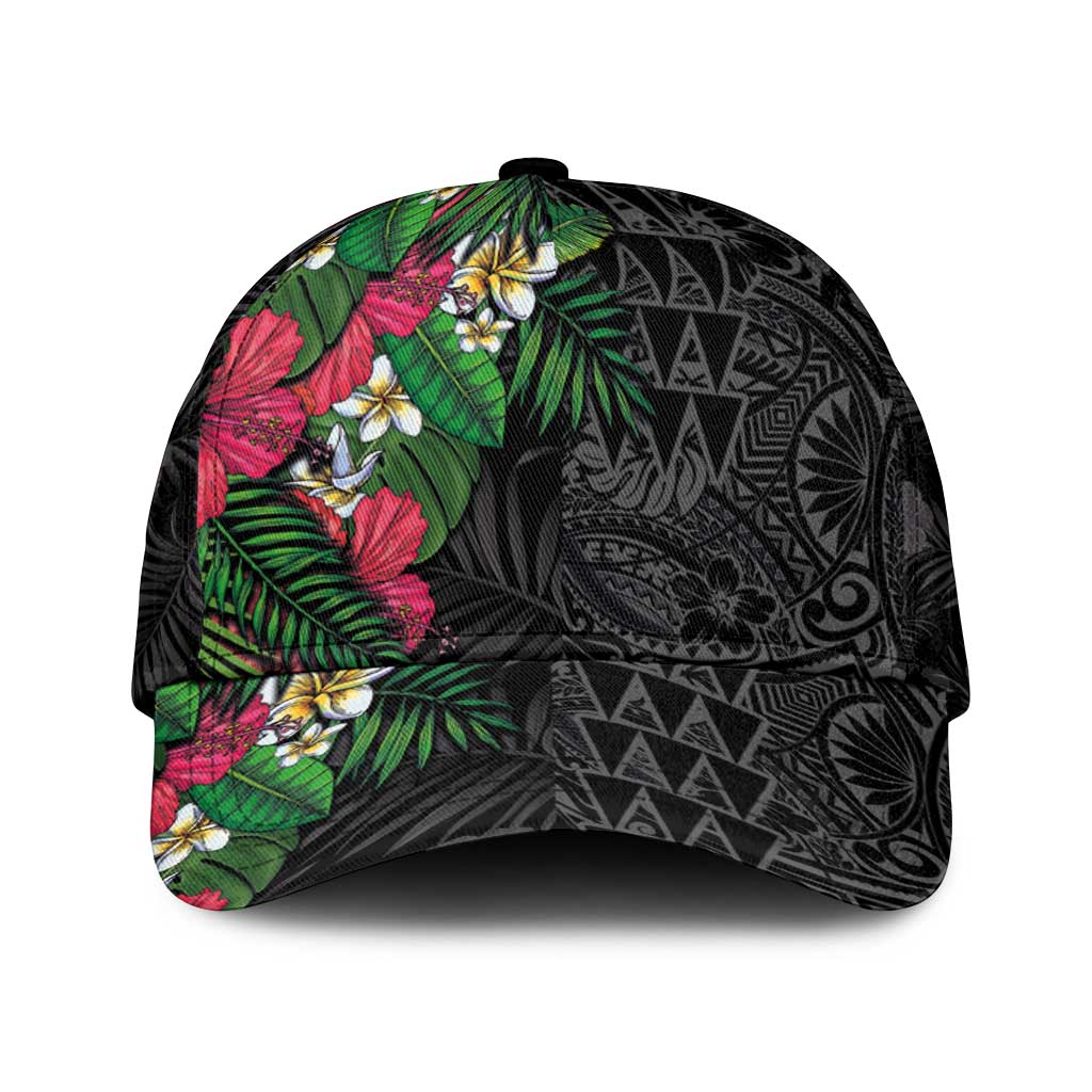 Hawaiian Tropical Plants Classic Cap Kakau Tattoo and Polynesian Pattern Half Black Color