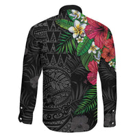 Hawaiian Tropical Plants Family Matching Mermaid Dress and Hawaiian Shirt Kakau Tattoo and Polynesian Pattern Half Black Color