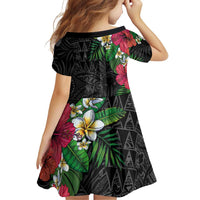 Hawaiian Tropical Plants Family Matching Summer Maxi Dress and Hawaiian Shirt Kakau Tattoo and Polynesian Pattern Half Black Color
