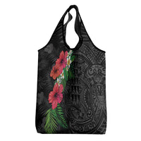 Hawaiian Tropical Plants Grocery Bag Kakau Tattoo and Polynesian Pattern Half Black Color LT03 - Polynesian Pride