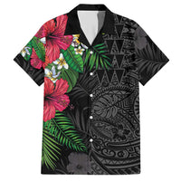 Hawaiian Tropical Plants Hawaiian Shirt Kakau Tattoo and Polynesian Pattern Half Black Color LT03 Black - Polynesian Pride