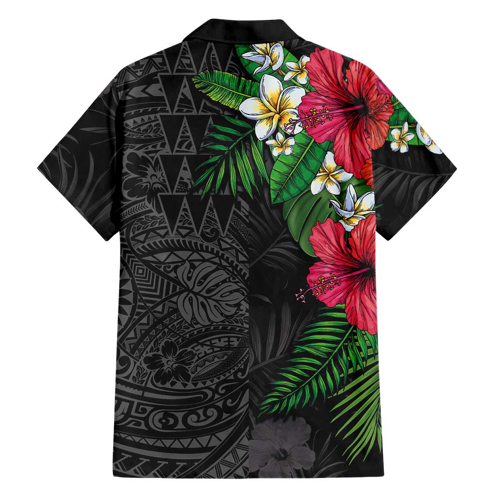 Hawaiian Tropical Plants Hawaiian Shirt Kakau Tattoo and Polynesian Pattern Half Black Color LT03 - Polynesian Pride