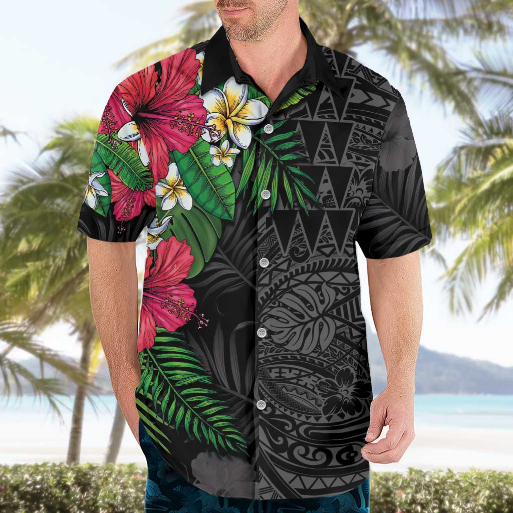 Hawaiian Tropical Plants Hawaiian Shirt Kakau Tattoo and Polynesian Pattern Half Black Color LT03 - Polynesian Pride