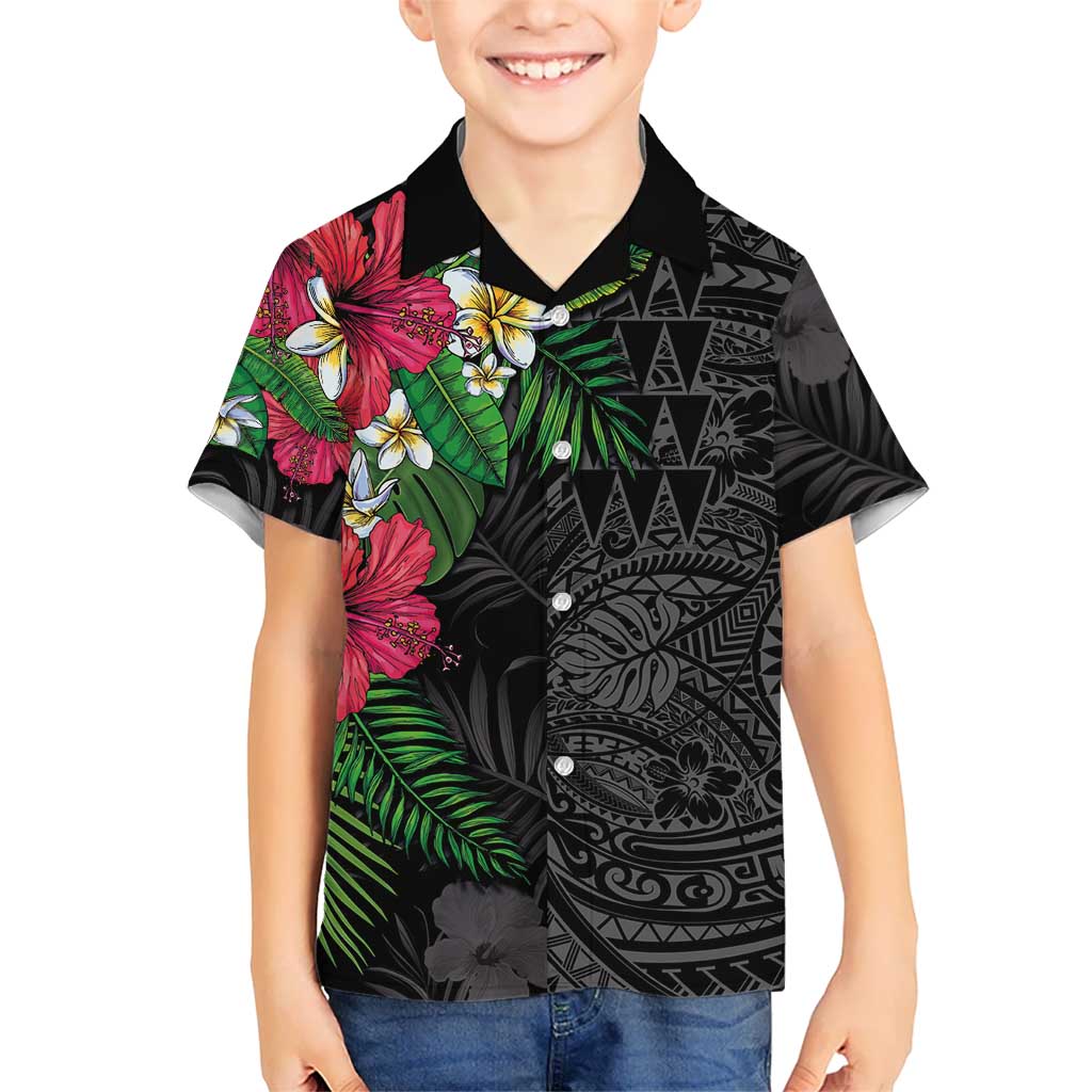 Hawaiian Tropical Plants Hawaiian Shirt Kakau Tattoo and Polynesian Pattern Half Black Color LT03 - Polynesian Pride