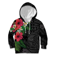 Hawaiian Tropical Plants Kid Hoodie Kakau Tattoo and Polynesian Pattern Half Black Color