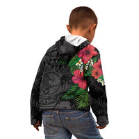 Hawaiian Tropical Plants Kid Hoodie Kakau Tattoo and Polynesian Pattern Half Black Color