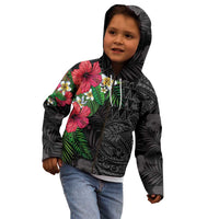 Hawaiian Tropical Plants Kid Hoodie Kakau Tattoo and Polynesian Pattern Half Black Color