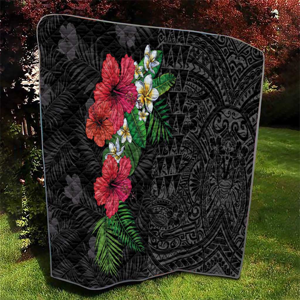 Hawaiian Tropical Plants Quilt Kakau Tattoo and Polynesian Pattern Half Black Color