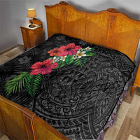 Hawaiian Tropical Plants Quilt Kakau Tattoo and Polynesian Pattern Half Black Color