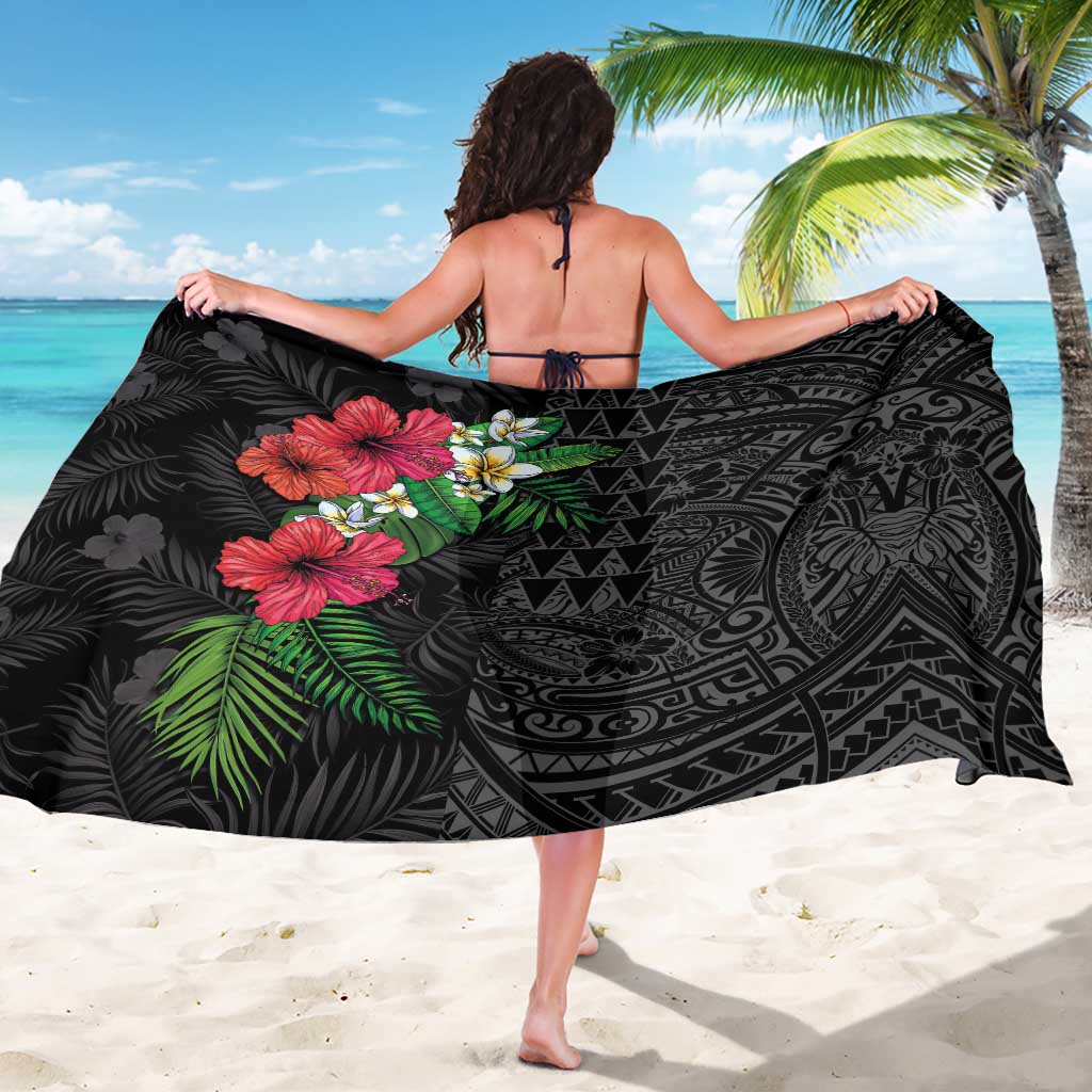 Hawaiian Tropical Plants Sarong Kakau Tattoo and Polynesian Pattern Half Black Color