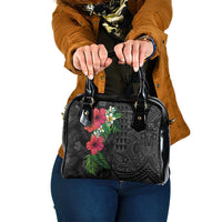 Hawaiian Tropical Plants Shoulder Handbag Kakau Tattoo and Polynesian Pattern Half Black Color LT03 One Size Black - Polynesian Pride