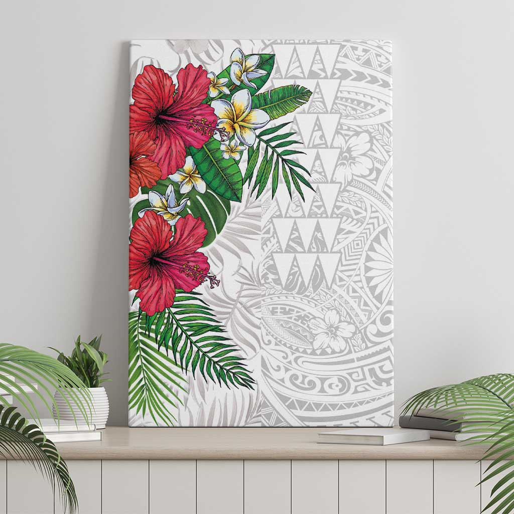 Hawaiian Tropical Plants Canvas Wall Art Kakau Tattoo and Polynesian Pattern Half White Color LT03 - Polynesian Pride