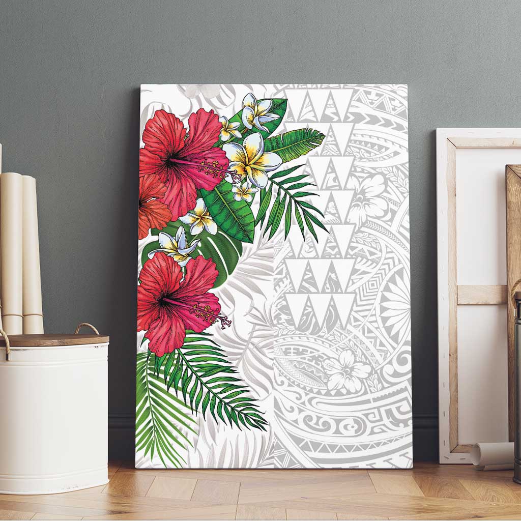 Hawaiian Tropical Plants Canvas Wall Art Kakau Tattoo and Polynesian Pattern Half White Color LT03 - Polynesian Pride