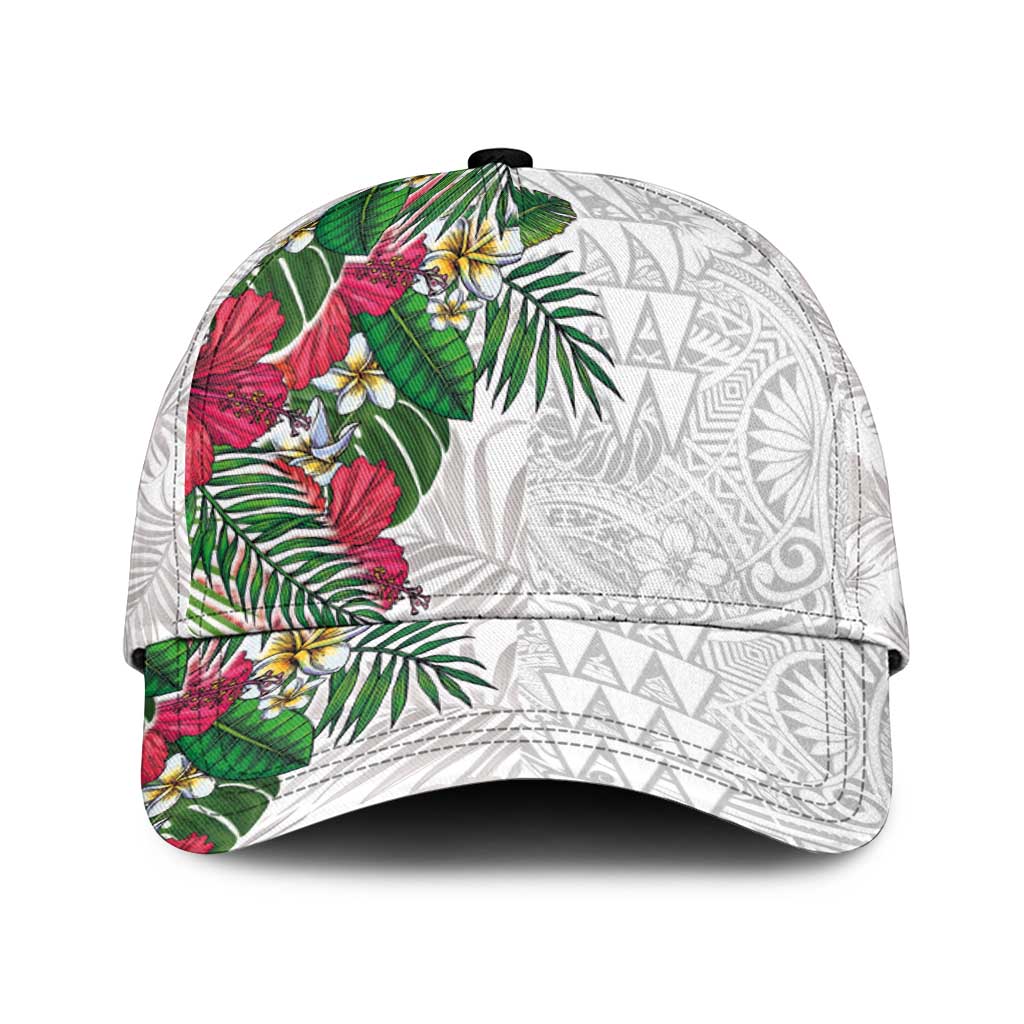 Hawaiian Tropical Plants Classic Cap Kakau Tattoo and Polynesian Pattern Half Black White