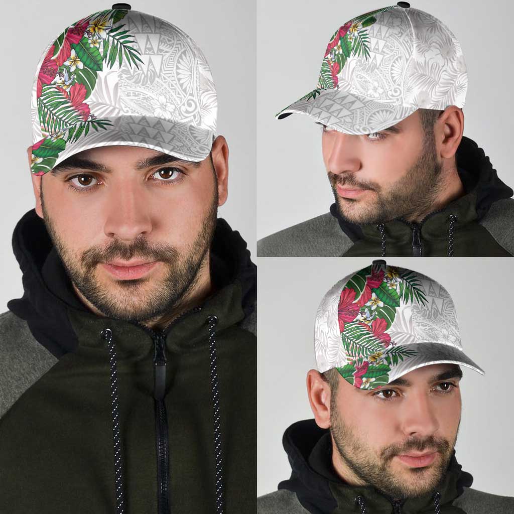 Hawaiian Tropical Plants Classic Cap Kakau Tattoo and Polynesian Pattern Half Black White