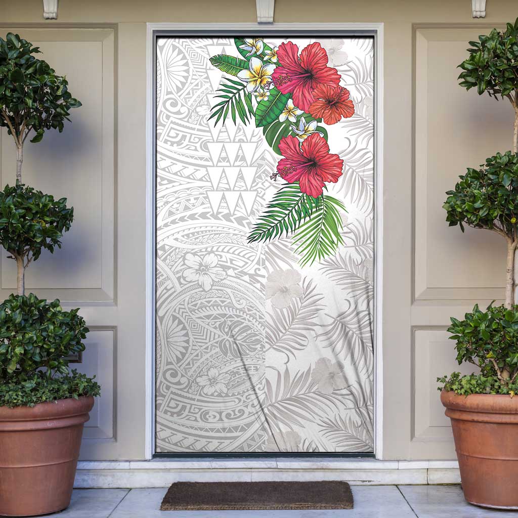 Hawaiian Tropical Plants Door Cover Kakau Tattoo and Polynesian Pattern Half White Color