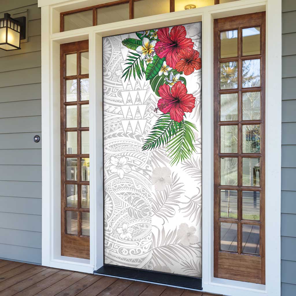 Hawaiian Tropical Plants Door Cover Kakau Tattoo and Polynesian Pattern Half White Color