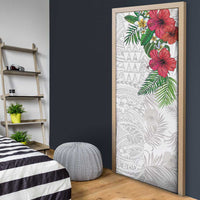 Hawaiian Tropical Plants Door Cover Kakau Tattoo and Polynesian Pattern Half White Color
