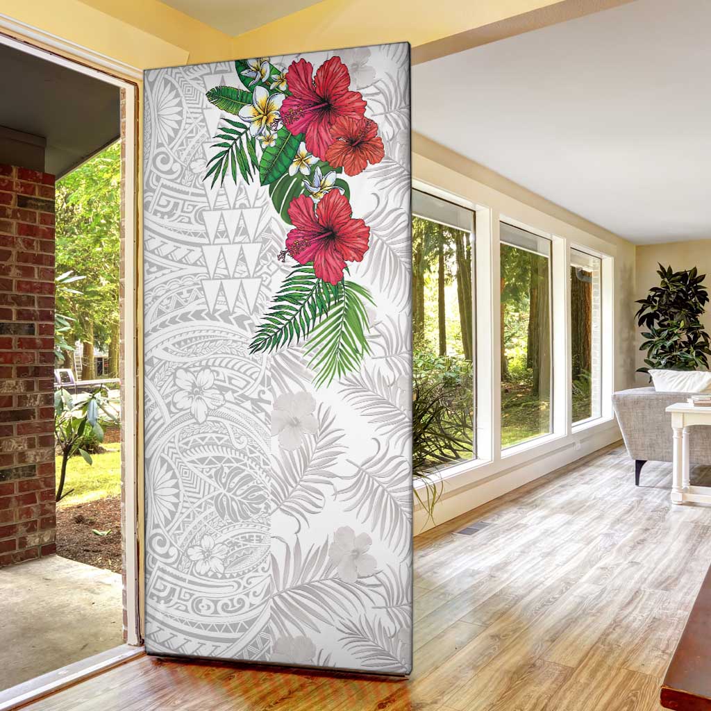 Hawaiian Tropical Plants Door Cover Kakau Tattoo and Polynesian Pattern Half White Color