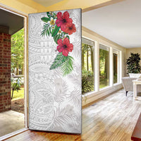 Hawaiian Tropical Plants Door Cover Kakau Tattoo and Polynesian Pattern Half White Color